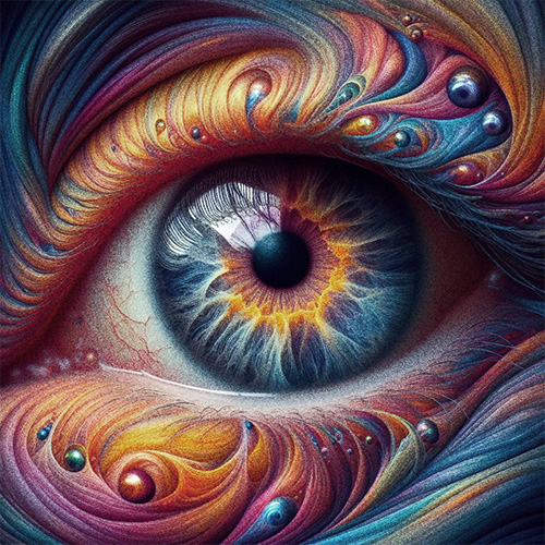 Aphantasia - a colourful, abstract human eye